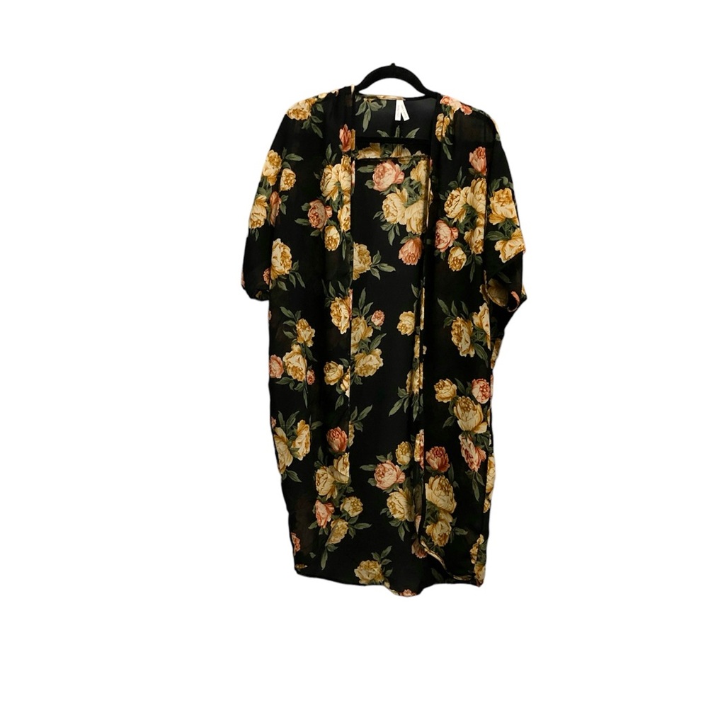Live 4 Truth Semi Sheer Kimono, Sz M, Black/Coral/Cappichino.